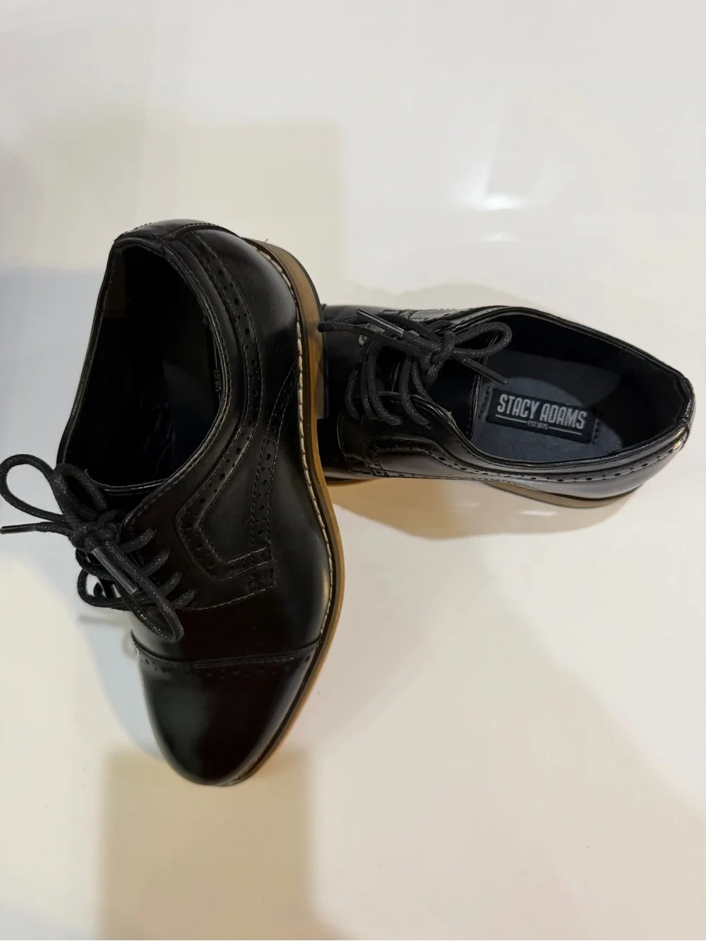 Stacy Adams Dickinson Boys Black Cap Toe Oxford Dress Shoes Size 13 Little Boy